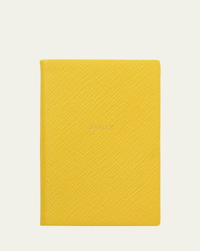 "Smile" Wafer Panama Leather Pocket Notebook, Lemon